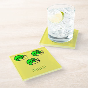 Individuelle Name-Grünfußballhelm gelb Glasuntersetzer