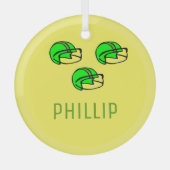 Individuelle Name-Grünfußballhelm gelb Ornament Aus Glas (Vorderseite)