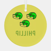 Individuelle Name-Grünfußballhelm gelb Ornament Aus Glas (Rückseite)