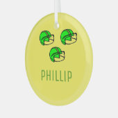 Individuelle Name-Grünfußballhelm gelb Ornament Aus Glas (Vorderseite links)