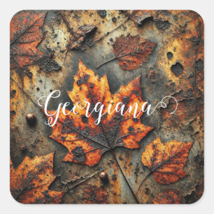 Individuelle Name Grungy Autumnal Industrielle Blä Quadratischer Aufkleber