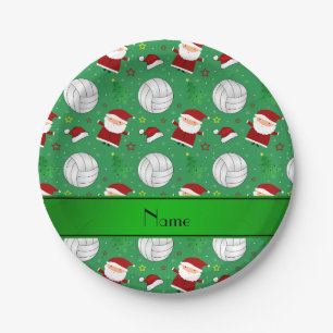 Individuelle Name-Grünvolleyball-Weihnachtsmuster Pappteller