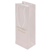 Individuelle Name Gruß Chic Gold Script Blush Pink Geschenktüte Für Weinflaschen (Rückseite Schrägansicht)