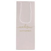 Individuelle Name Gruß Chic Gold Script Blush Pink Geschenktüte Für Weinflaschen (Vorderseite)