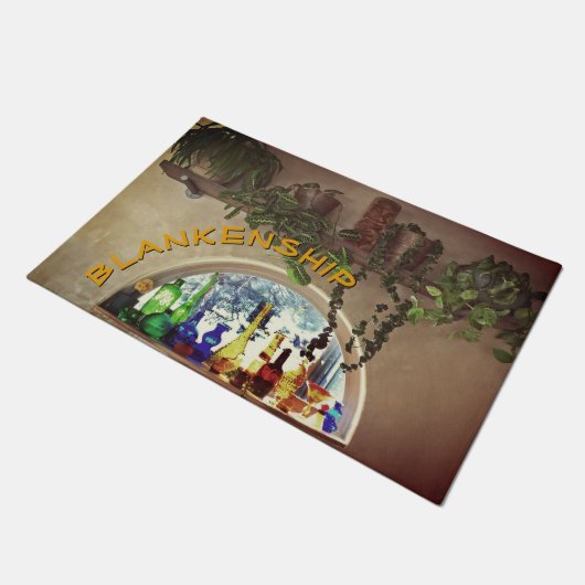 Individuelle Name Halbmond Pflanze Willkommen Fußmatte (Schrägansicht)