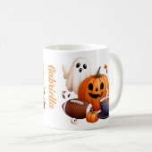 Individuelle Name, Halloween-Geist, Fußball Kaffeetasse (VorderseiteRechts)