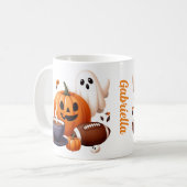Individuelle Name, Halloween-Geist, Fußball Kaffeetasse (Vorderseite Links)