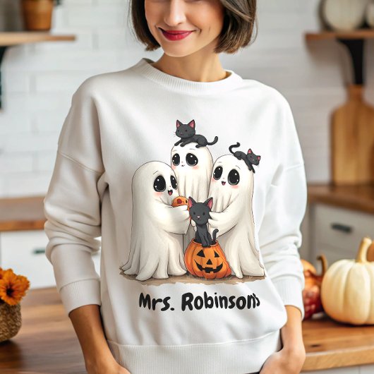 Individuelle Name Halloween Ghost Cats Sweatshirt