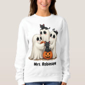 Individuelle Name Halloween Ghost Cats Sweatshirt (Vorderseite)