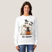 Individuelle Name Halloween Ghost Cats Sweatshirt (Vorne ganz)