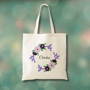 Individuelle Name Hand Drawn Dahlia Blumenreath Tragetasche