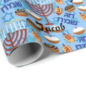 Individuelle Name Hanukkah Wrapping Paper Dreidel Geschenkpapier (Rolleneckpunkt)