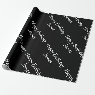 Individuelle Name Happy Birthday Black Geschenkpapier