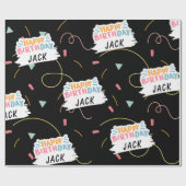 Individuelle Name Happy Birthday Black Geschenkpapier (Flach)