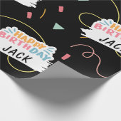 Individuelle Name Happy Birthday Black Geschenkpapier (Ecke)