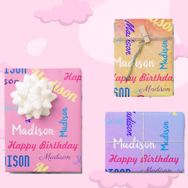 Individuelle Name Happy Birthday Girl's Gift Geschenkpapier Set