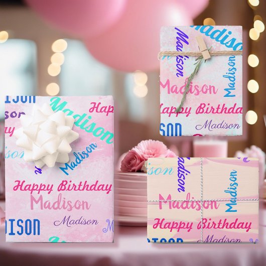 Individuelle Name Happy Birthday Girl's Gift Pink Geschenkpapier Set