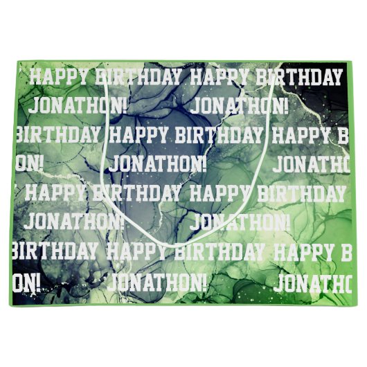 Individuelle Name Happy Birthday Masculine Green Große Geschenktüte (Vorderseite)