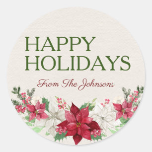 Individuelle Name Happy Holidays Wasserfarben Poin Runder Aufkleber
