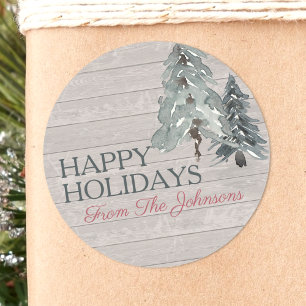 Individuelle Name Happy Holidays Wasserfarben Slat Runder Aufkleber