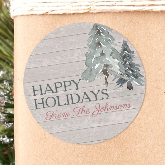 Individuelle Name Happy Holidays Wasserfarben Slat Runder Aufkleber