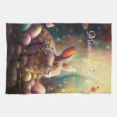 Individuelle Name Happy Osterfest Bunny mit Ostere Geschirrtuch (Horizontal)