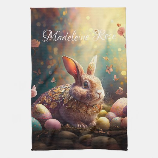 Individuelle Name Happy Osterfest Bunny mit Ostere Geschirrtuch (Vertikal)
