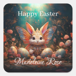 Individuelle Name Happy Osterfest Bunny mit Ostere Quadratischer Aufkleber