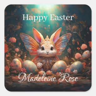 Individuelle Name Happy Osterfest Bunny mit Ostere Quadratischer Aufkleber