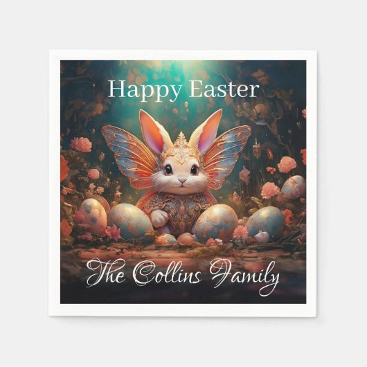 Individuelle Name Happy Osterfest Bunny mit Ostere Serviette (Vorderseite)