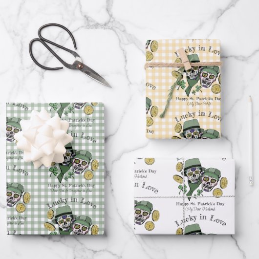 Individuelle Name Happy St Patricks Day Sugar Skul Geschenkpapier Set (Vorderseite)
