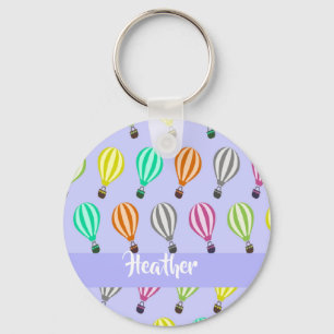 Individuelle Name Heißluftballon blau Schlüsselanhänger