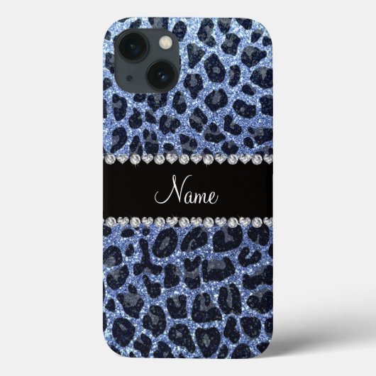 Individuelle Name hellblauer Glitzer Leopard Case-Mate iPhone Hülle (Rückseite)