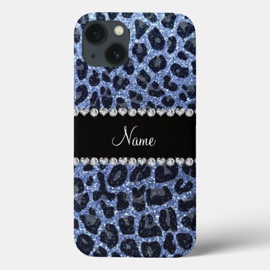 Individuelle Name hellblauer Glitzer Leopard Case-Mate iPhone Hülle (Rückseite)