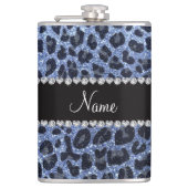 Individuelle Name hellblauer Glitzer Leopard Flachmann (Vorderseite)