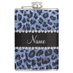 Individuelle Name hellblauer Glitzer Leopard Flachmann