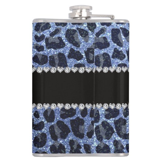 Individuelle Name hellblauer Glitzer Leopard Flachmann (Rückseite)