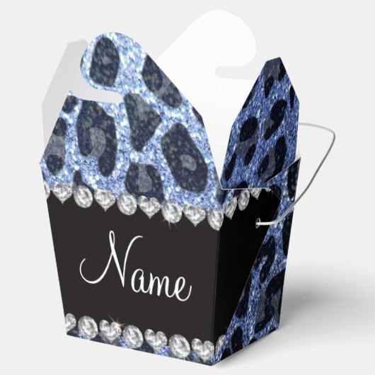 Individuelle Name hellblauer Glitzer Leopard Geschenkschachtel (Geöffnet)