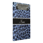 Individuelle Name hellblauer Glitzer Leopard Mini Klemmbrett (Schrägansicht)