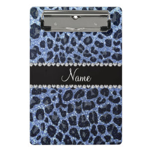 Individuelle Name hellblauer Glitzer Leopard Mini Klemmbrett