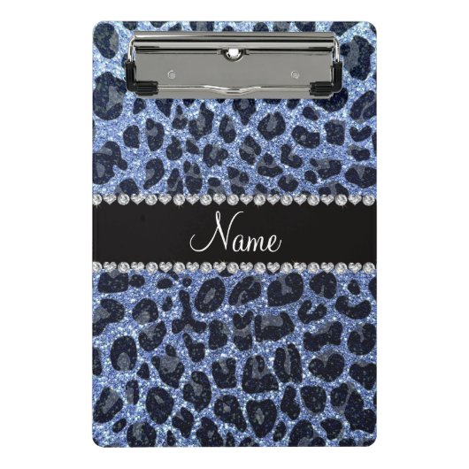 Individuelle Name hellblauer Glitzer Leopard Mini Klemmbrett (Vorderseite)