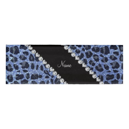 Individuelle Name hellblauer Glitzer Leopard Namenschild (Vorderseite)