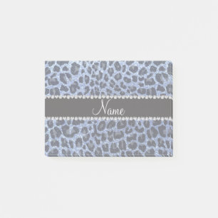 Individuelle Name hellblauer Glitzer Leopard Post-it Klebezettel