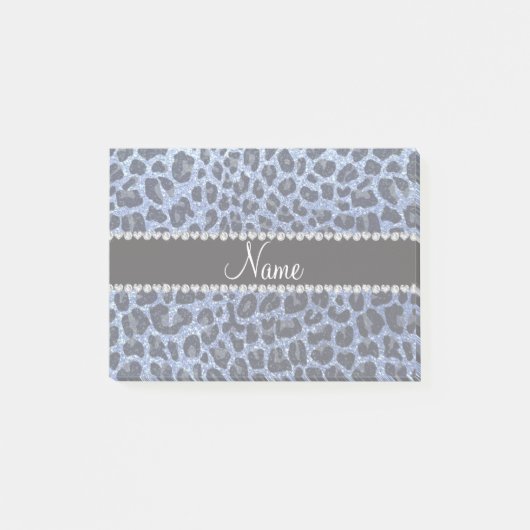 Individuelle Name hellblauer Glitzer Leopard Post-it Klebezettel (Vorderseite)