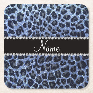 Individuelle Name hellblauer Glitzer Leopard Rechteckiger Pappuntersetzer