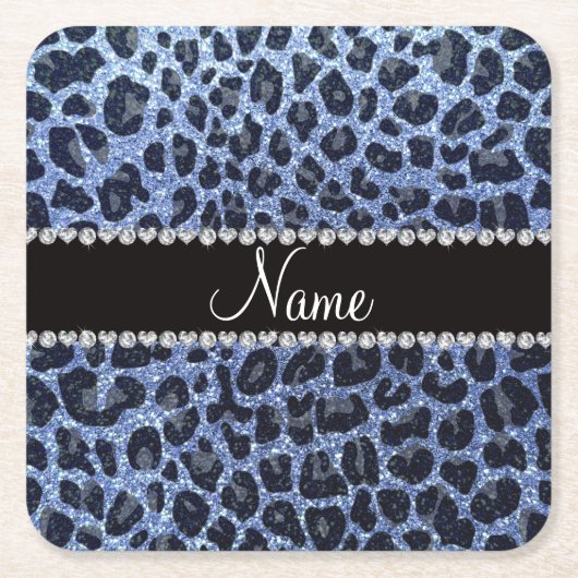 Individuelle Name hellblauer Glitzer Leopard Rechteckiger Pappuntersetzer (Vorderseite)