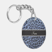 Individuelle Name hellblauer Glitzer Leopard Schlüsselanhänger (Vorderseite links)