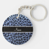 Individuelle Name hellblauer Glitzer Leopard Schlüsselanhänger (Rückseite)