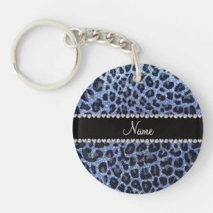 Individuelle Name hellblauer Glitzer Leopard Schlüsselanhänger