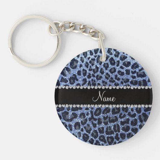 Individuelle Name hellblauer Glitzer Leopard Schlüsselanhänger (Vorderseite)